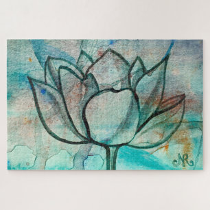 Puzzle Flor azul azul verde azulado Elegante Artsy Lotus