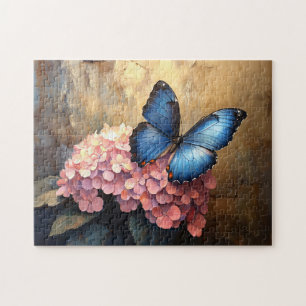Puzzle Flor azul de mariposa rosa