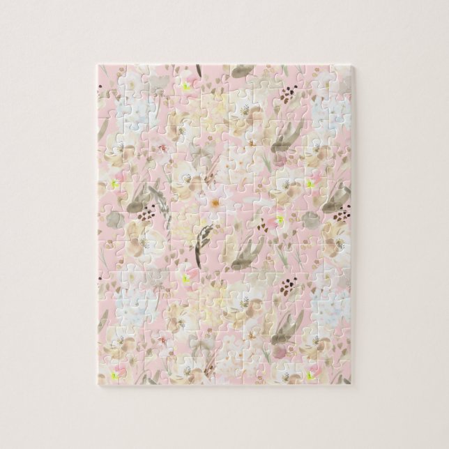 Puzzle Flor blanca crema rosa de Rubor giratoria (Vertical)
