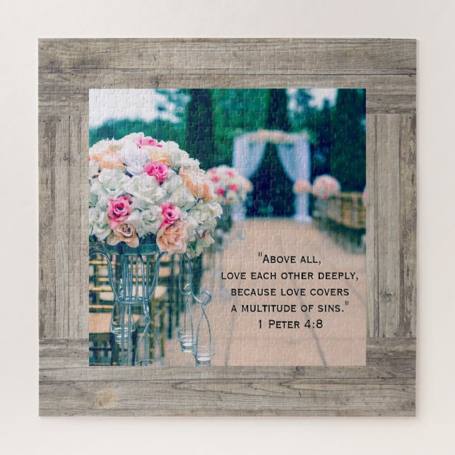 Puzzle Flor Bouquet amor y Boda Aisle Biblia Verse (Vertical)