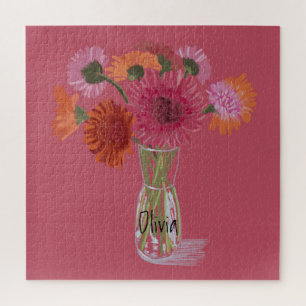 Puzzle Flor colorida de Arty Gerbera +Nombre personalizad