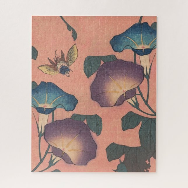 Puzzle Flor de abeja rosa Arte Clásico Hokusai (Vertical)