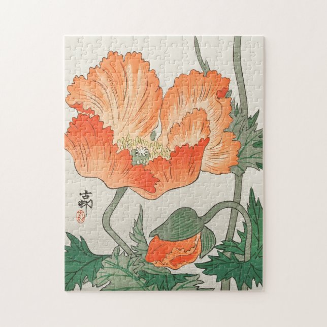 Puzzle Flor de amapola de Naranja japonés, Ohara Koson (Vertical)