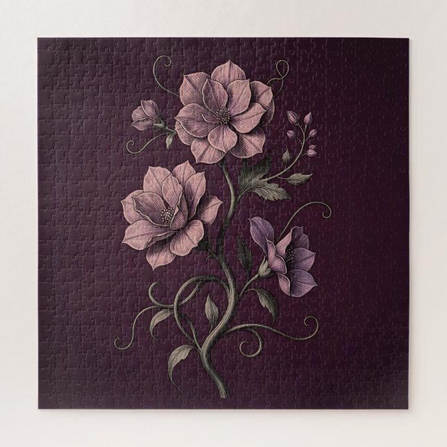 Puzzle Flor de Anémona Morada Oscura Botánica  (Vertical)