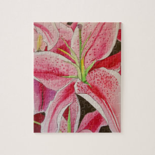 Puzzle Flor de arte acuarela de lirio rosa Stargazer