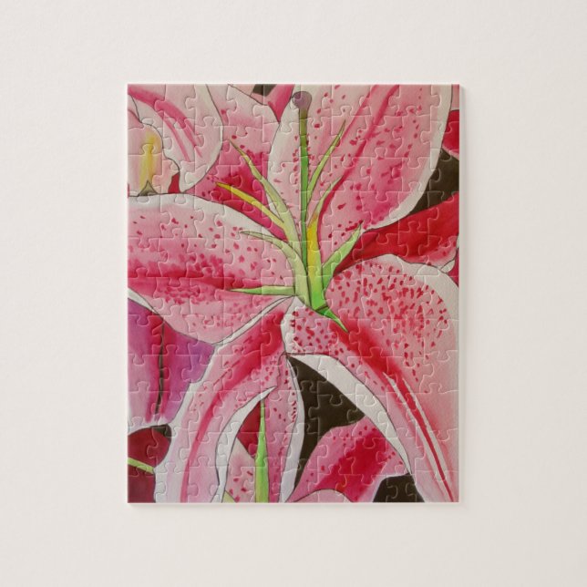 Puzzle Flor de arte acuarela de lirio rosa Stargazer (Vertical)
