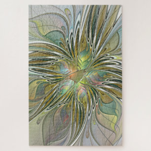 Puzzle Flor De Arte Fractal Moderno Con Oro