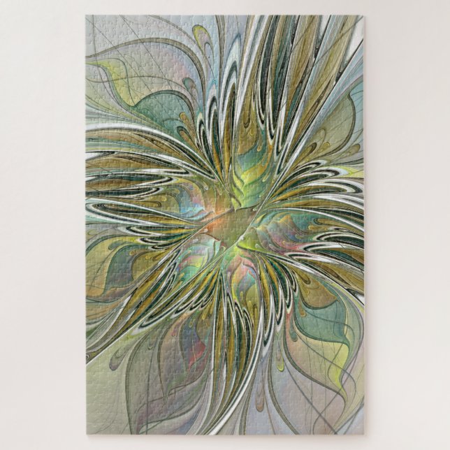 Puzzle Flor De Arte Fractal Moderno Con Oro (Vertical)