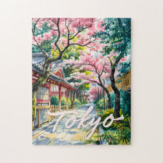 Puzzle Flor de cerezo en aquarela de Tokio Japón tradicio