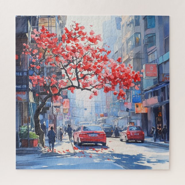 Puzzle Flor de Cerezo en Escena Urbana (Vertical)