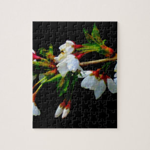 Puzzle Flor de cerezo minimalista en blanco y negro