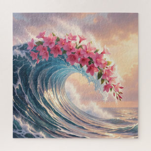 Puzzle Flor de cerezo rosa Ola del océano Surrealista