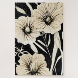 Puzzle Flor de época negra y arte beige
