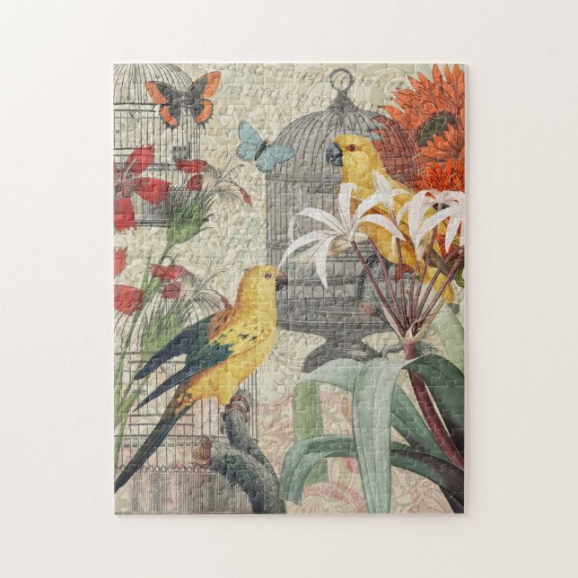 Puzzle Flor de época tropical dorada de loro (Vertical)