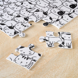 Puzzle Flor de gatos - Patrón lindo en blanco negro
