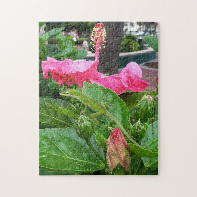 Puzzle Flor de Hibiscus rosa tropical Camuflada Lizard (Vertical)