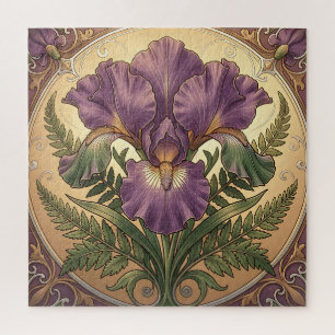 Puzzle Flor de Iris Morado Art Nouveau Marco Ornate