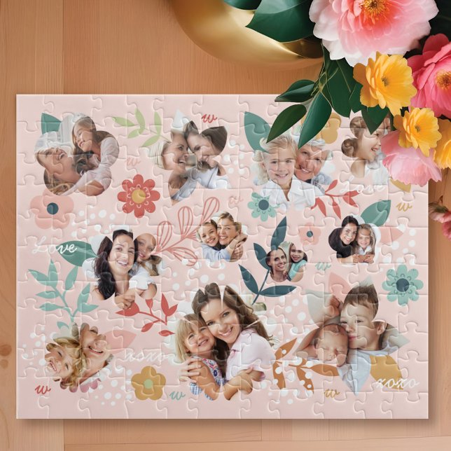 Puzzle Flor de jardín floral Familia Fotografía Collage (Floral Garden Flower Family Photo Frame Collage Jigsaw Puzzle)