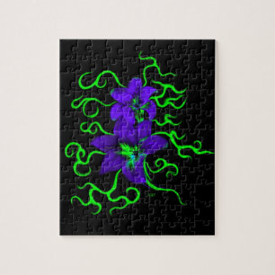 Puzzle flor de lirio morado sobre negro