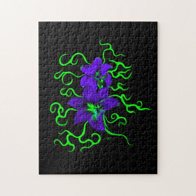 Puzzle flor de lirio morado sobre negro (Vertical)