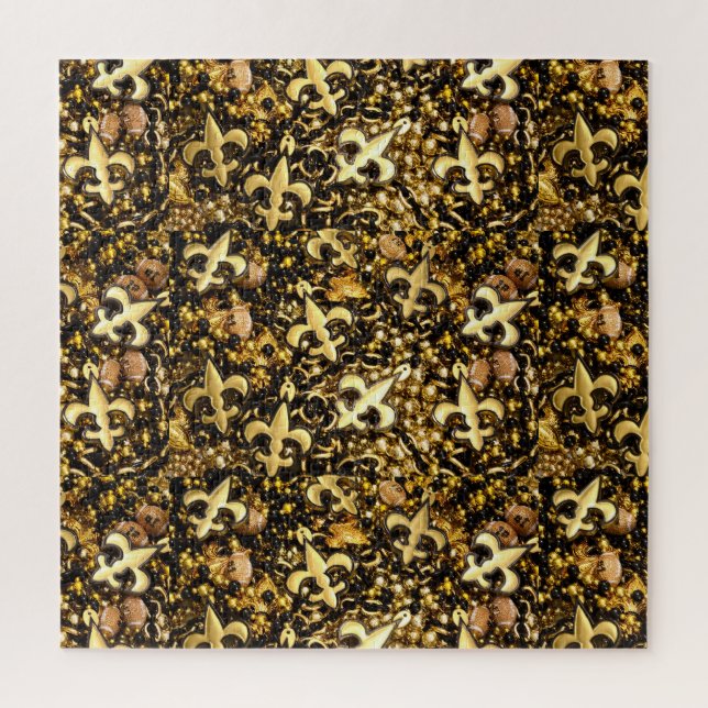 Puzzle Flor de Lis negra y dorada y perlas de fútbol (Vertical)