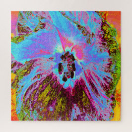 Puzzle Flor de maíz psicodélica azul y magenta hibiscus