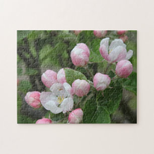 Puzzle flor de manzano y hojas verdes