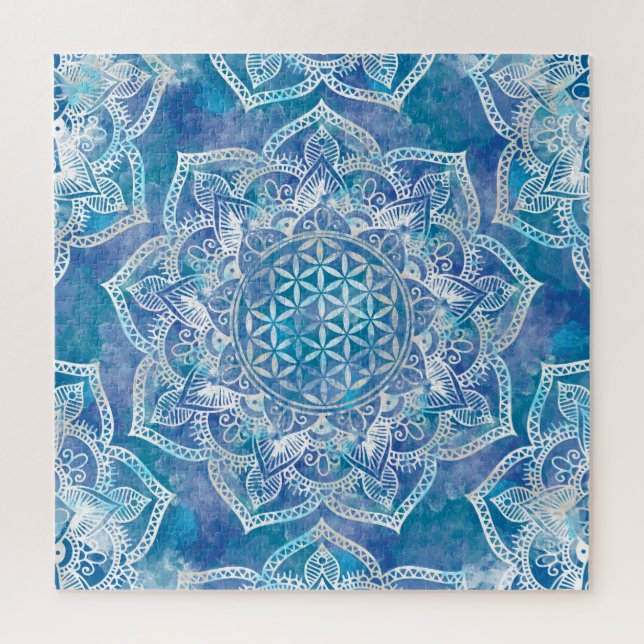 Puzzle Flor de vida en Lotus - Azul acuarela (Vertical)