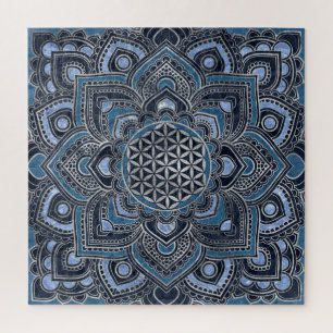 Puzzle Flor de vida en Lotus: cristal azul y plata