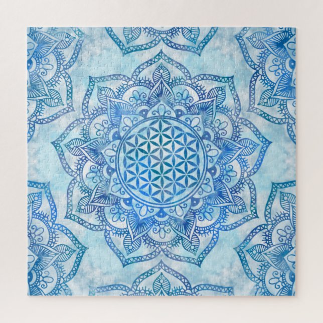 Puzzle Flor de vida en Lotus - Gentle Sky Blue (Vertical)