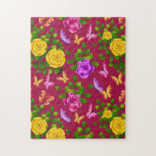 Puzzle Flor Elegante Amarilla, Rosa Y Rosa Púrpura