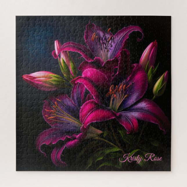 Puzzle Flor elegante Fuchsia Red Burgundy Lily (Vertical)