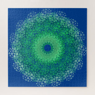 Puzzle Flor espiral diseñada en azul y verde en un