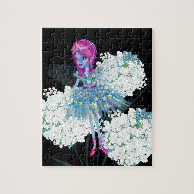 Puzzle Flor Fairy Art de LeahG azul rosa negro blanco (Vertical)