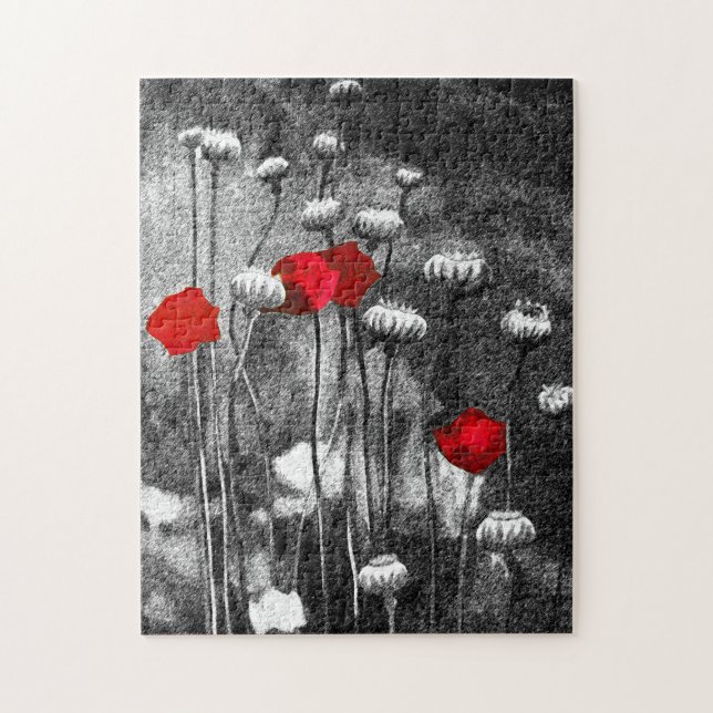 Puzzle Flor Flor Floral de plantilla de pintura rojo blan (Vertical)