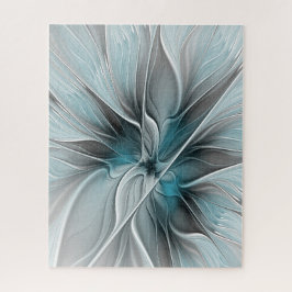 Puzzle Flor Floral Fractal Moderno Abstracto Flor Azul Gr