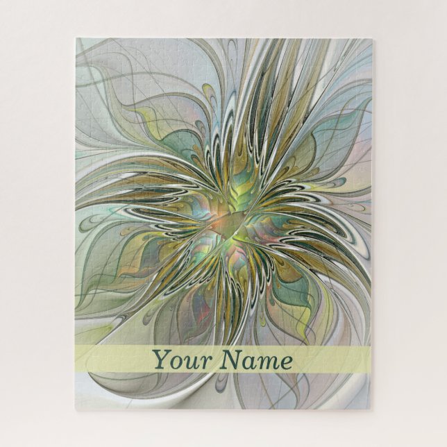 Puzzle Flor Fractal floral moderna W. Gold Name (Vertical)