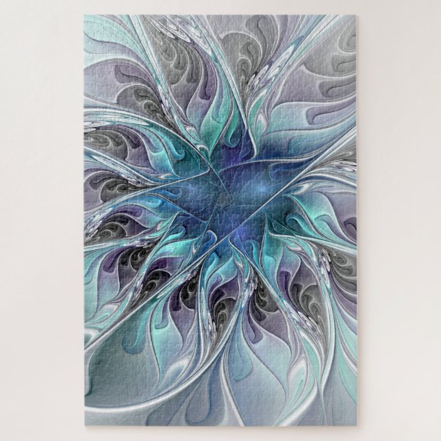Puzzle Flor Fractal Moderna Con Azul (Vertical)