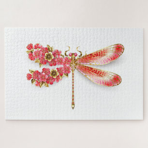 Puzzle Flor libélula con sakura de joyas