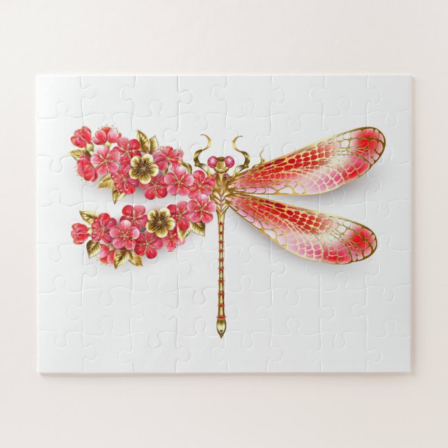 Puzzle Flor libélula con sakura de joyas (Horizontal)