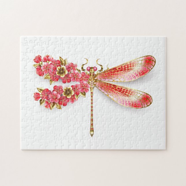 Puzzle Flor libélula con sakura de joyas (Horizontal)