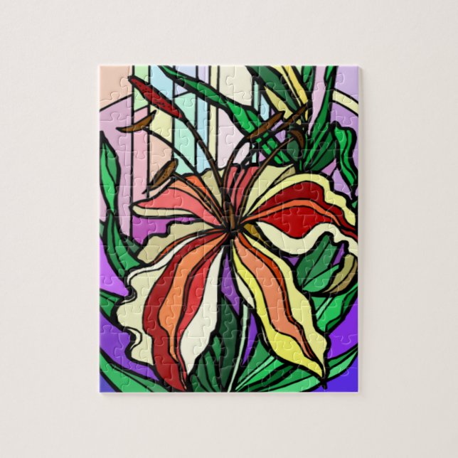 Puzzle Flor Lirio Colorida de Cristal Aleta (Vertical)