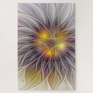 Puzzle Flor Luminosa Colorida, Fractal Moderno Abstracto