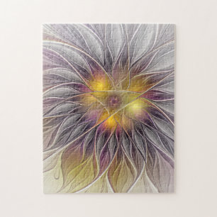 Puzzle Flor luminosa y colorida, fractal moderno abstract