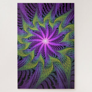 Puzzle Flor moderna abstracta arte fractal verde púrpura