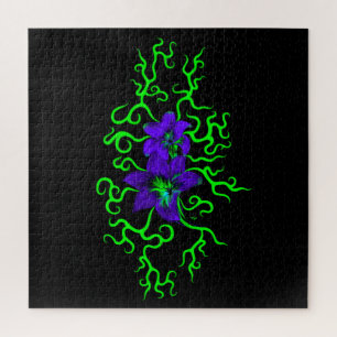 Puzzle Flor morada lirio en negro