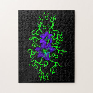 Puzzle Flor morada lirio en negro
