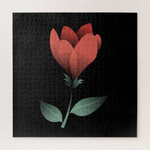 Puzzle Flor roja minimalista sobre fondo negro