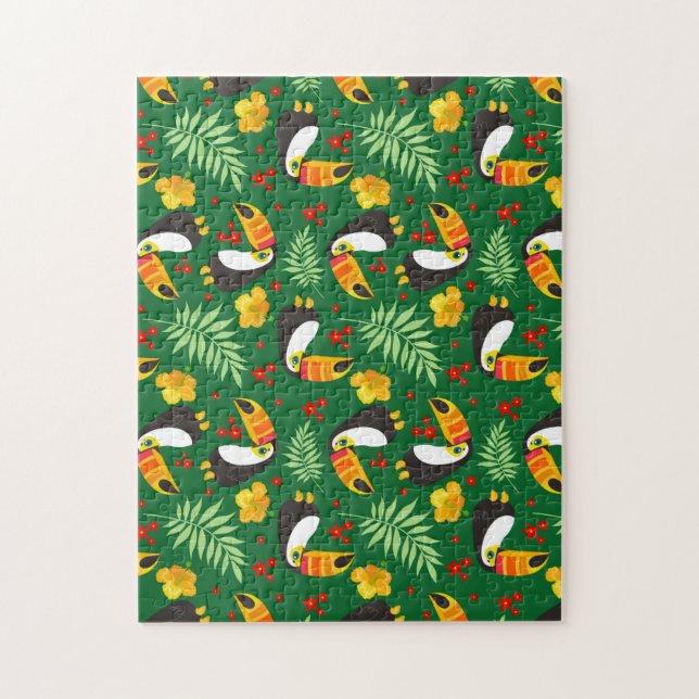 Puzzle Flor roja Naranja verde pájaro táctil (Vertical)