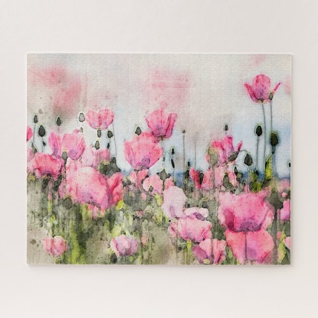 Puzzle Flor rosa Flor acuarela artificial (Horizontal)